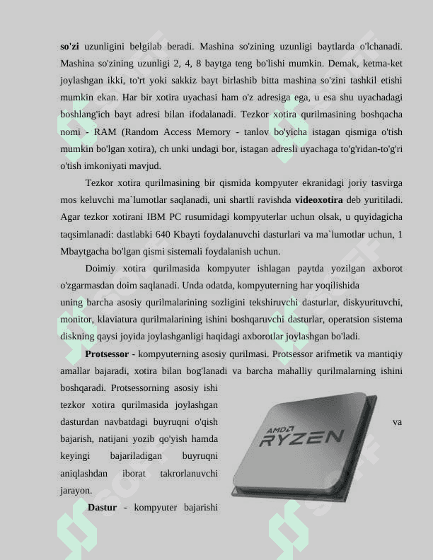 Kompyuterning fizika asoslari ning rivojlanish bosqichlari; kompyuterlarning turlari; kompyuterning fizika asoslari  va tashkil etilishining tamoyillari; kompyuterlarning asosiy ko‘rsatkichlari haqida tasavvurga ega bo‘ladi. 3