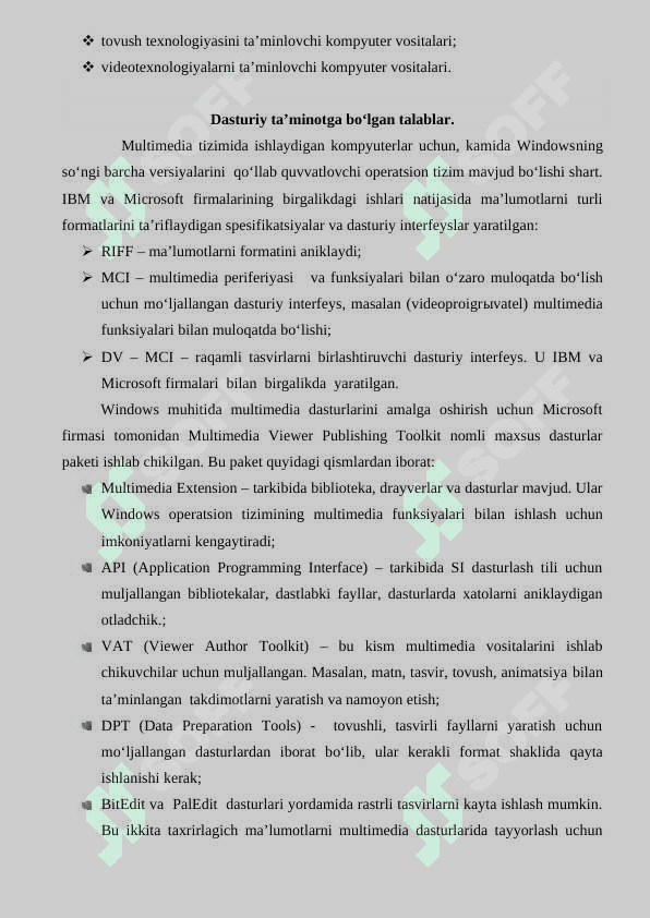 Multimedialashtirilgan  loyixa. Multimediani yaratishning dasturiy vositlari. 2