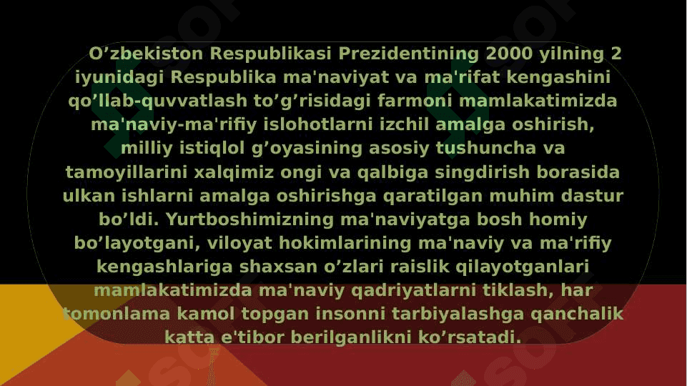 Mustaqillik yillarida Oʼzbekistonning maʼnaviy va madaniy taraqqiyoti 3