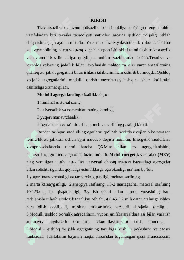 Xorijiy davlatlar firmalarida ishlab chiqarilayotgan zamonaviy traktorlarni texnik-foydalanish ko’rsatgichlarini o’rganish 2