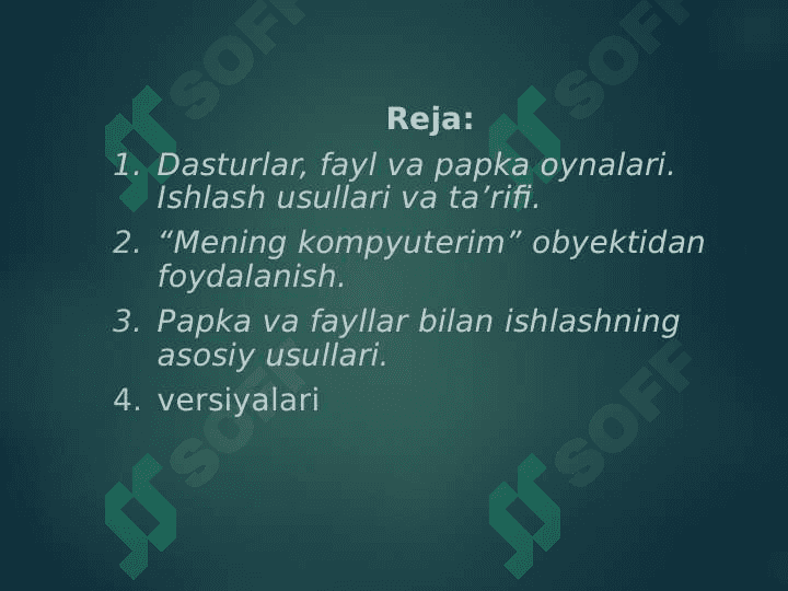 Windows operatsion tizimi xaqida tushuncha va uning versiyalari 2