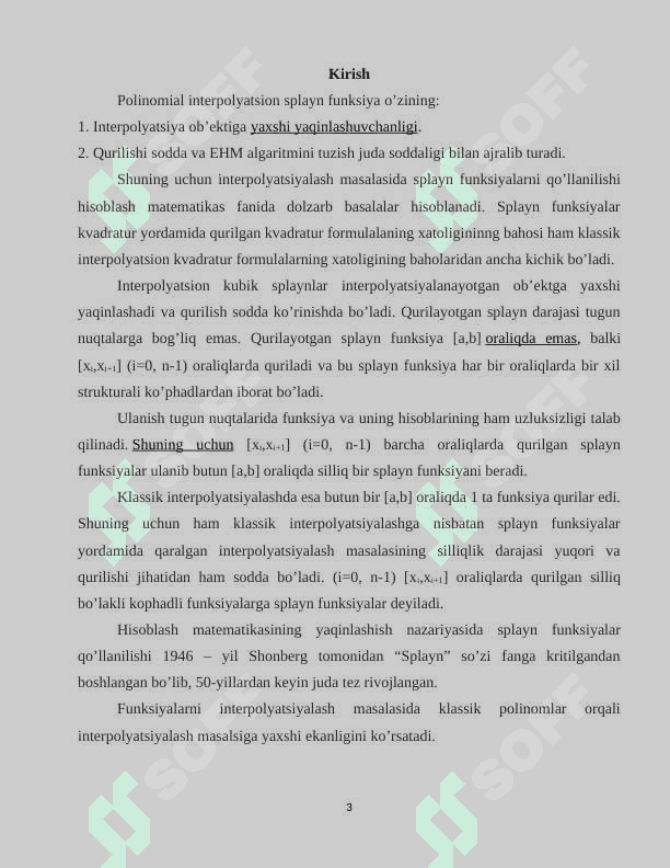 Splayn funktsiyalar yordamida kvadratur formula qurish. 3