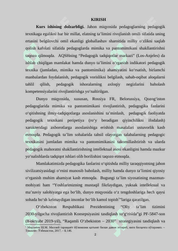 PEDAGOGIK MAHORATDA MIMIKA VA PANTOMIMIKA MASALALARI. KURS ISHI 2