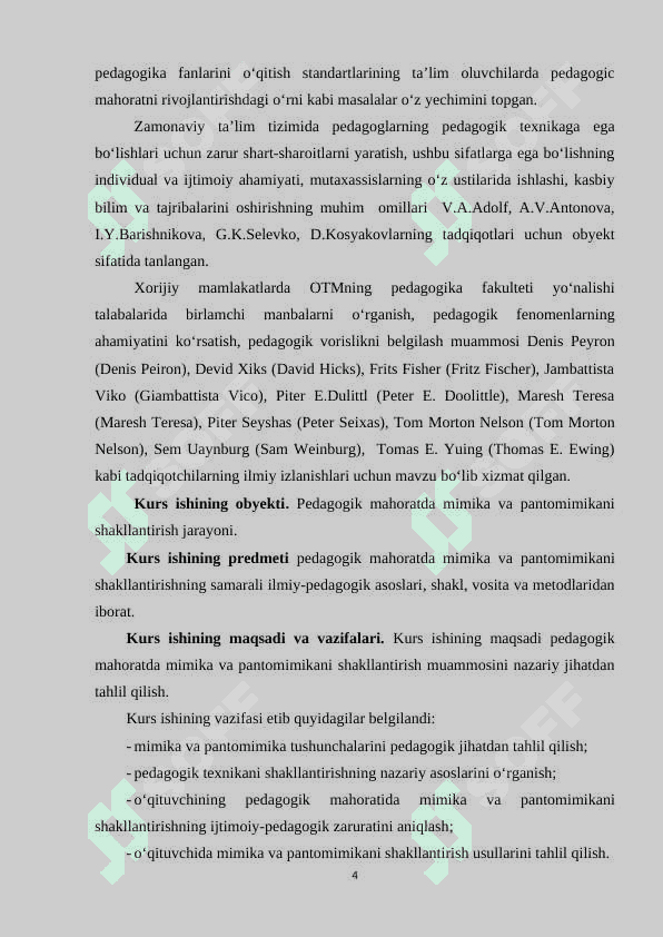 PEDAGOGIK MAHORATDA MIMIKA VA PANTOMIMIKA MASALALARI. KURS ISHI 4