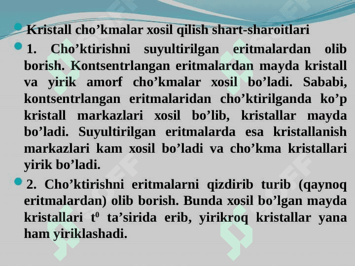 Amorf va kristall cho’kmalar 8