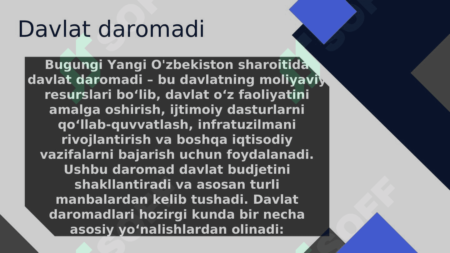 Bozor iqtisodiyoti sharoitida davlatning daromadlari 5
