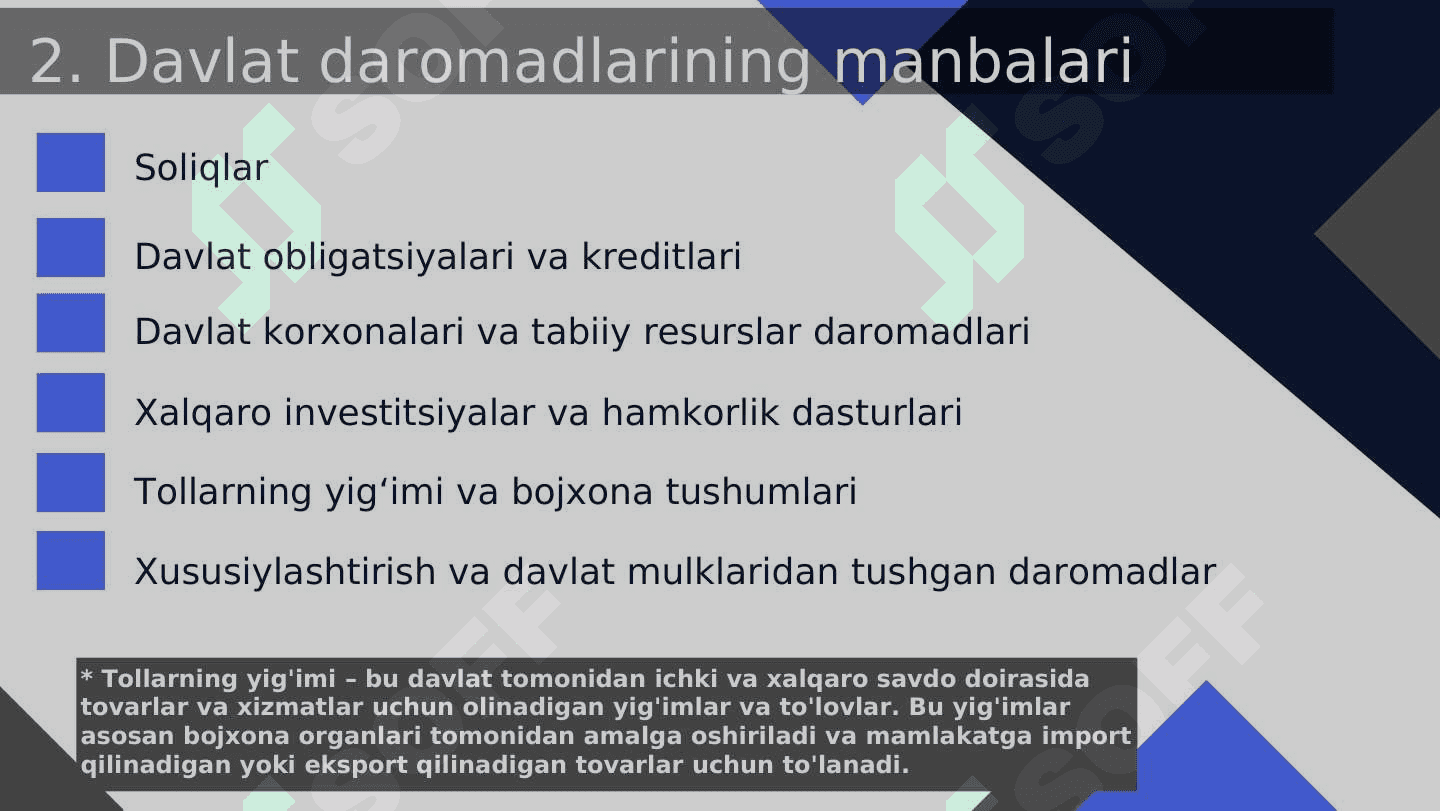 Bozor iqtisodiyoti sharoitida davlatning daromadlari 8
