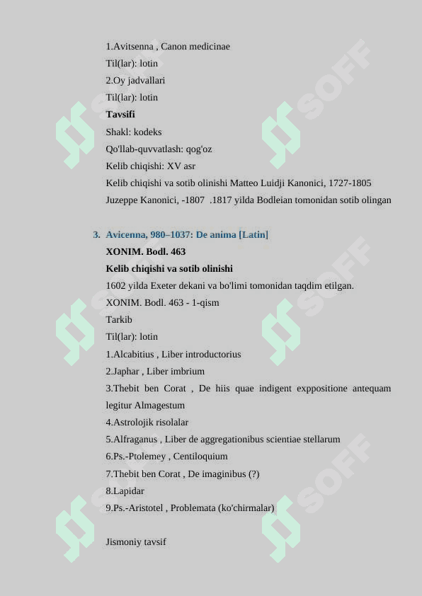 Ibn Sino asarlarining lotincha tarjimalari 2
