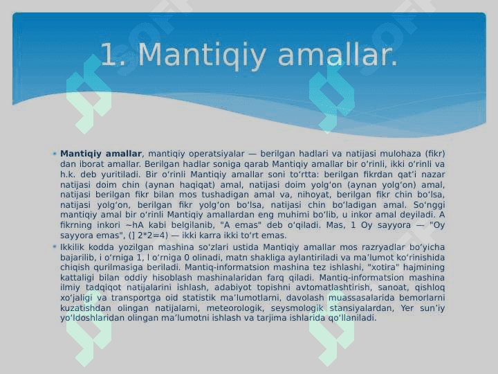 Axborot ustida mantiqiy amallar bajarish. Bull algebrasi 3