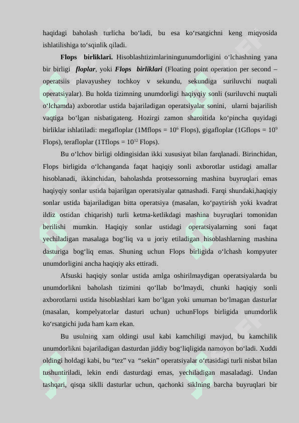 Hisoblash tizimlarining unumdorligini baholash. 2