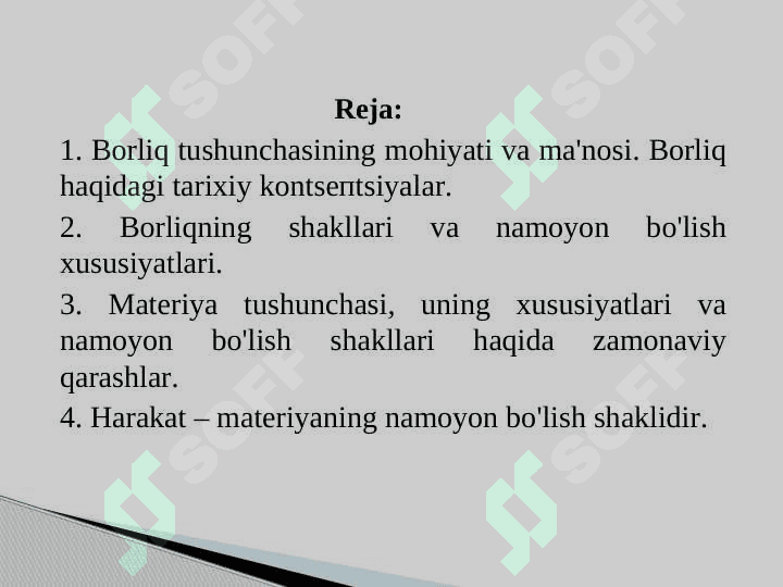 BORLIQ FALSAFASI (ONTOLOGIYA) 2