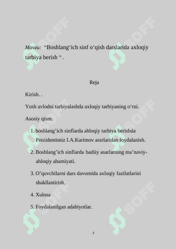 Boshlang‘ich sinf o‘qish darslarida axloqiy tarbiya berish ” 2