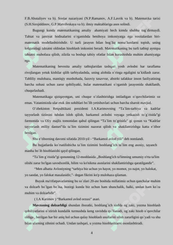 Boshlang`ich sinflarda matematikada og`zaki va yozma hisoblash metodikasi” 4