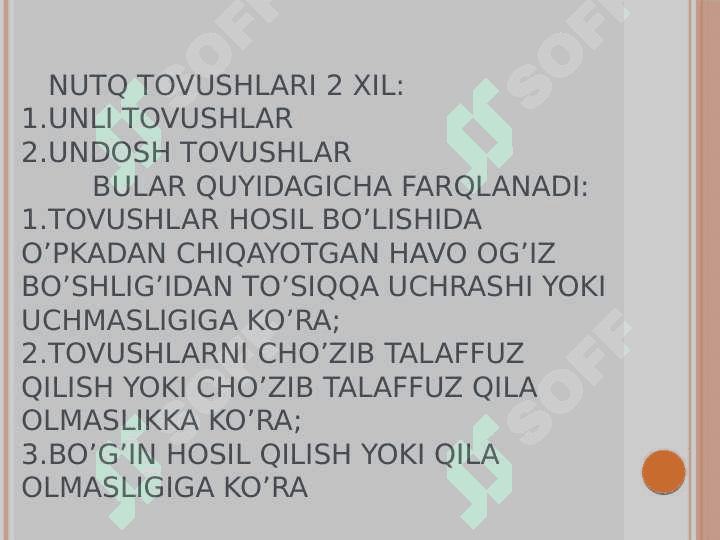 Unli tovushlar va ularning tasnifi 3