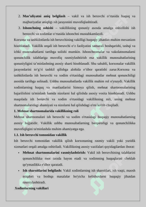 Korxona va tashkilotlarda ish beruvchining vakillagi 25 7