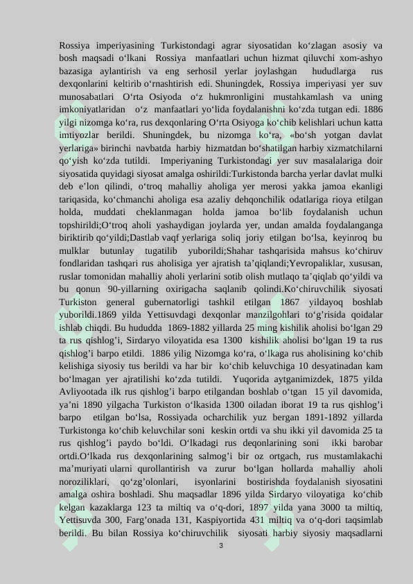 Rossiya imperiyasining Turkistondagi ko‘chiruvchilik siyosati. 3