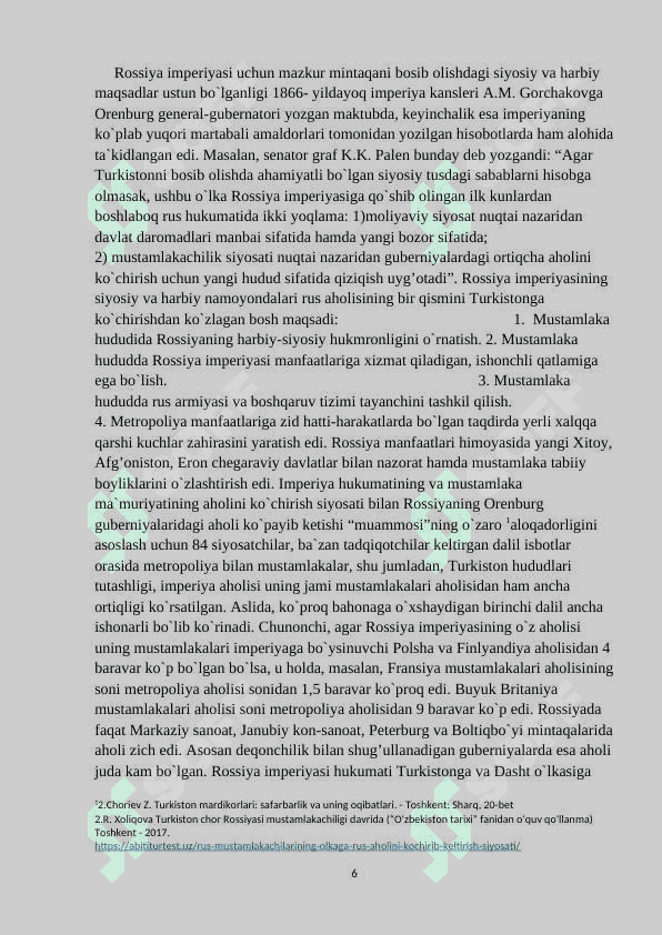 Rossiya imperiyasining Turkistondagi ko‘chiruvchilik siyosati. 6