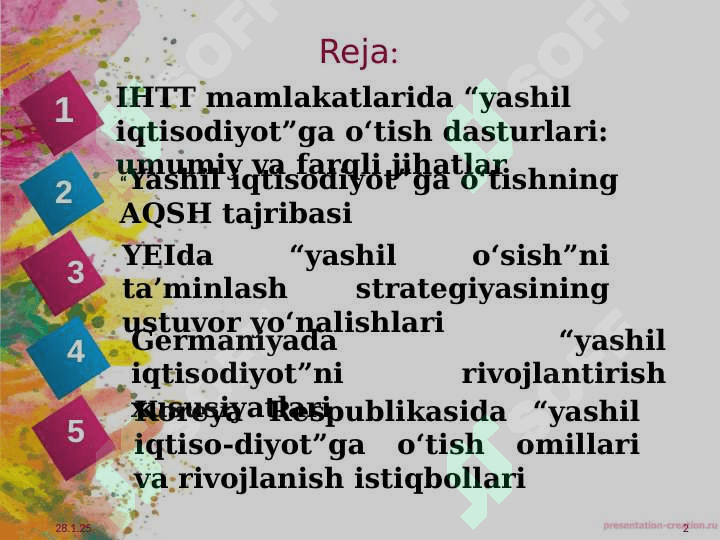 IHTT mamlakatlarida “yashil o‘sish”ni ta’minlash modellari pptx 2