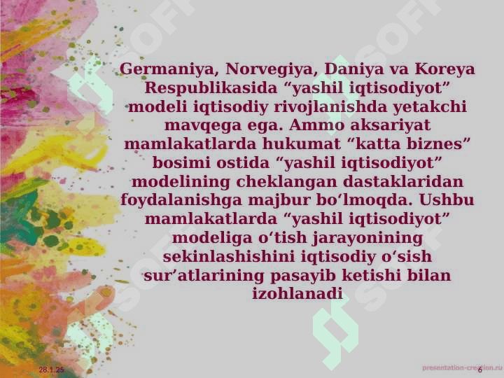 IHTT mamlakatlarida “yashil o‘sish”ni ta’minlash modellari pptx 6