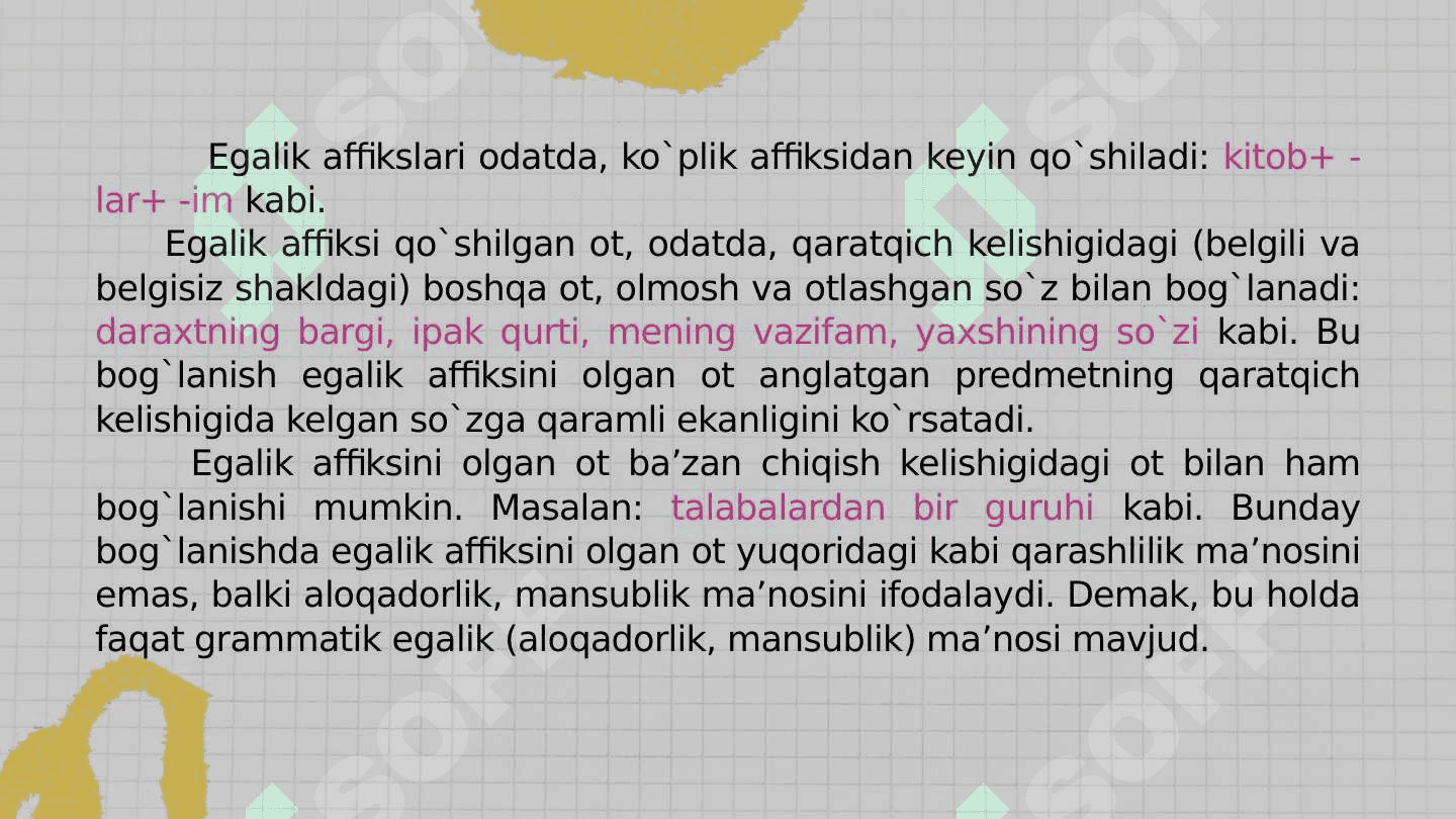 Otlarning aloqa-munosabat kategoriyalari. Otlarning yasalishi, tuzilish jihatdan turlari. Otlarda modal ma’no 8