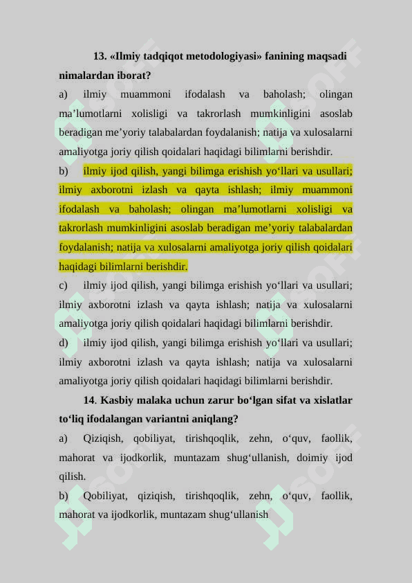 Iqtisodiyot magistratura mutaxasisligi 1-kurs talabalari uchun “Ilmiy tadqiqot metodologiyasi” fanidan yakuniy nazorat test savollari 6