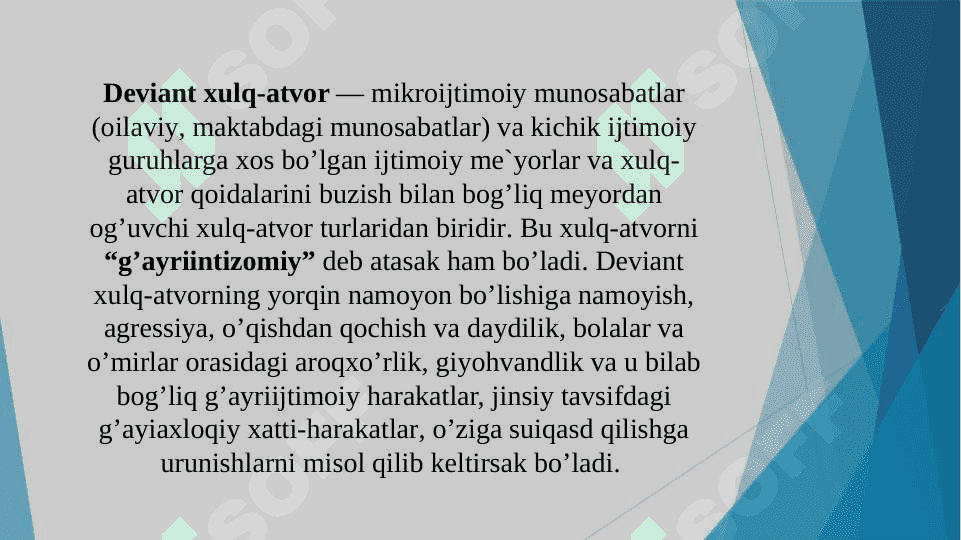 Deviant xulq-ijtimoiy pedagogik muammo sifatida. Deviatsiya va uning turlari (TAQDIMOT) 7