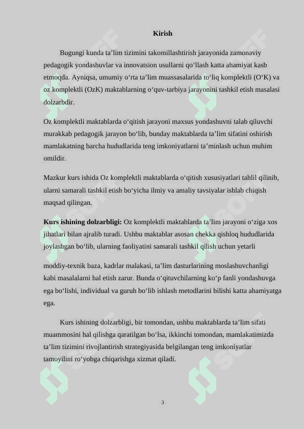 OZ KOMPLEKTLI MAKTABLARDA O‘QITISH XUSUSIYATLARI kurs ishi 3