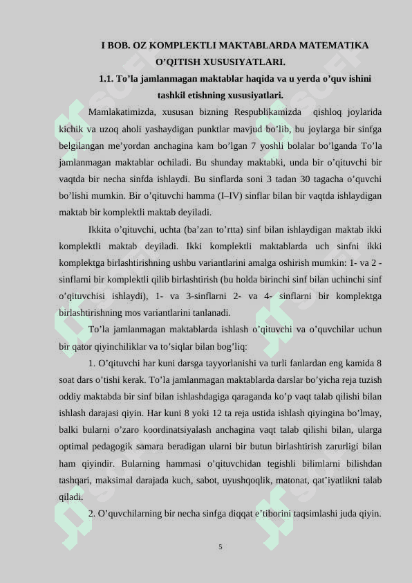 OZ KOMPLEKTLI MAKTABLARDA O‘QITISH XUSUSIYATLARI kurs ishi 5