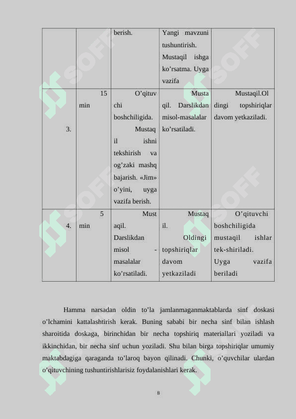 OZ KOMPLEKTLI MAKTABLARDA O‘QITISH XUSUSIYATLARI kurs ishi 8
