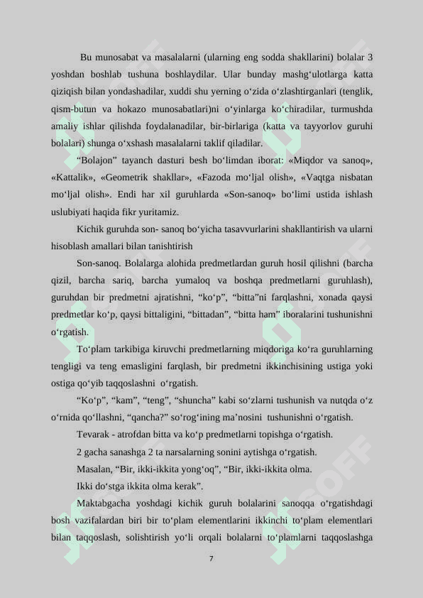 SON VA SANOQ TUSHUNCHASINI SHAKLLANTIRISH BOSQICHLARI 7