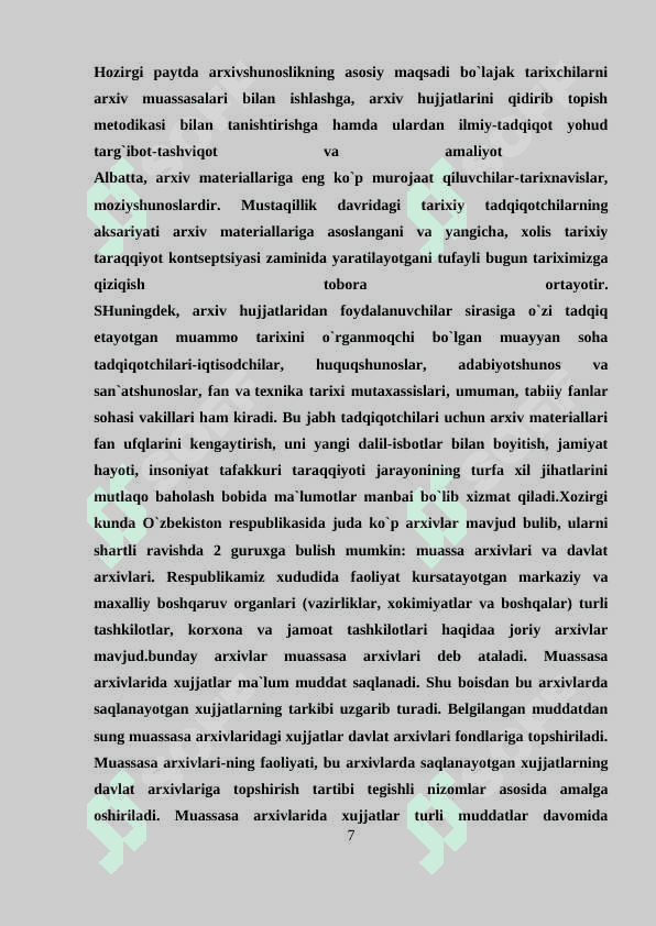 Tarix o’qitishda arxiv materiallaridan foydalanish. 7