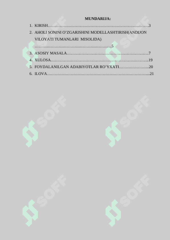 “Aholi soni o‘zgarishini modellashtirish (Andijon viloyati tumanlari misolida)” 2