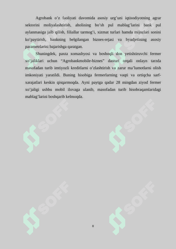 Agrobankda  olib borilgan amaliyot  hisoboti 8