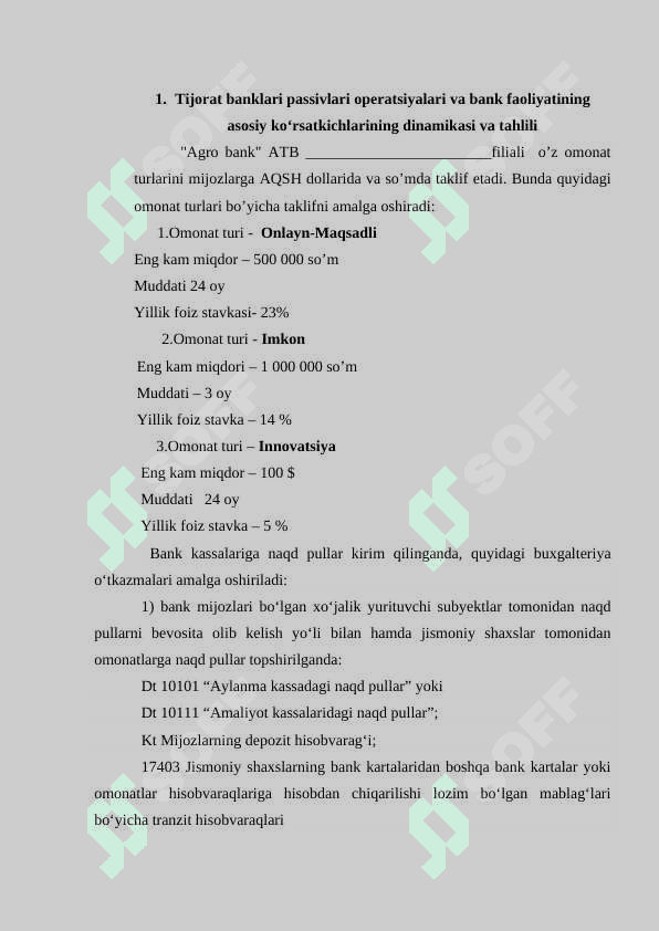 AGRO BANK» filialidagi amaliyot bo`yicha hisobot. 3