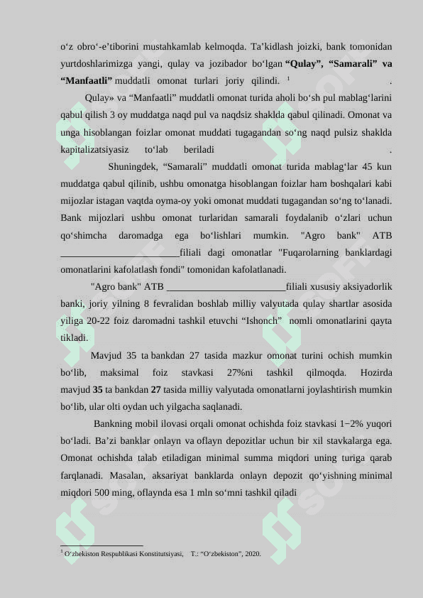 AGRO BANK» filialidagi amaliyot bo`yicha hisobot. 5