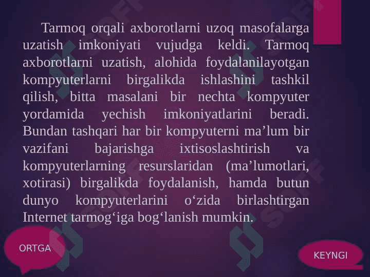 TELEKOMUNIKATSIYA VA TARMOQLAR. TASHKILOT TARMOQLARI 5