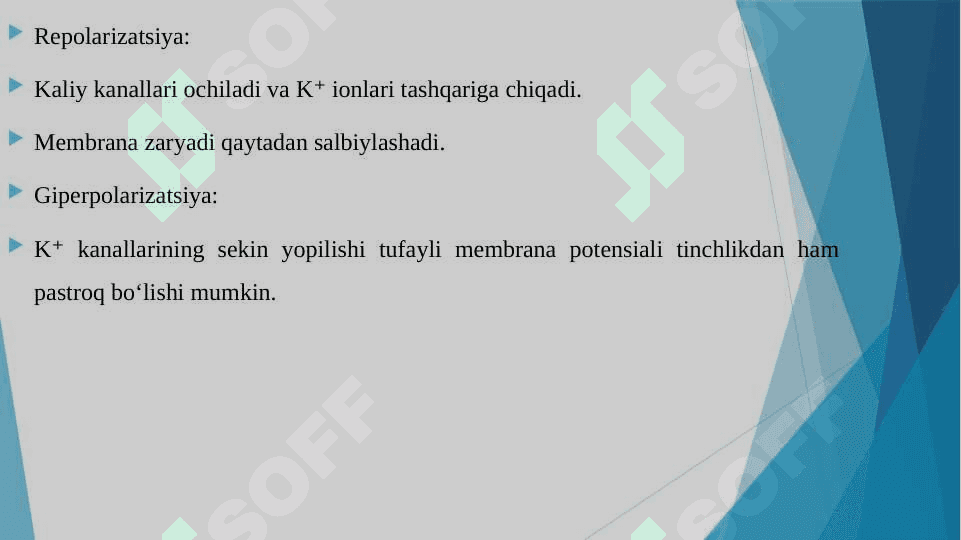 QO'ZG'ALUVCHAN TO'QIMALAR FIZIOLOGIYASI. TINCHLIK VA QO'ZG'ALISH POTENSIYALLARI. TA'SIROTNING BO'SG'A KUCHI. ION KANALLARINING AKTIVASIYASI, DEAKTIVASIYA INAKTIVASIYASI, SINAPSLAR FIZIOLOGIYASI 5