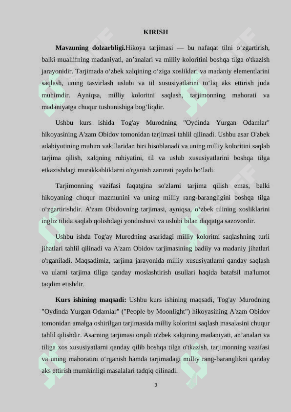 TOG'AY MURODNING "OYDINDA YURGAN ODAMLAR" ("PEOPLE BY MOONLIGHT") HIKOYASI TARJIMASIDA MILLIY KOLORITNI SAQLASH (A'ZAM OBIDOV TARJIMASI MISOLIDA) 3
