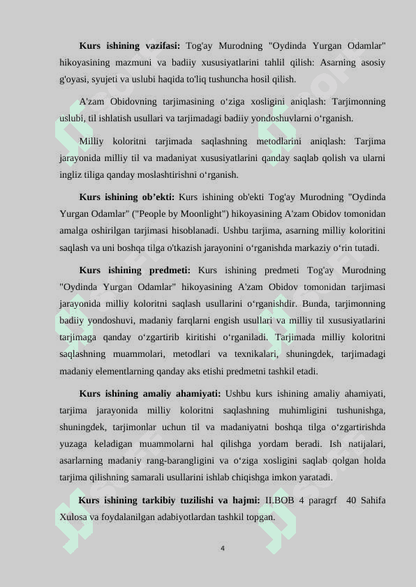 TOG'AY MURODNING "OYDINDA YURGAN ODAMLAR" ("PEOPLE BY MOONLIGHT") HIKOYASI TARJIMASIDA MILLIY KOLORITNI SAQLASH (A'ZAM OBIDOV TARJIMASI MISOLIDA) 4