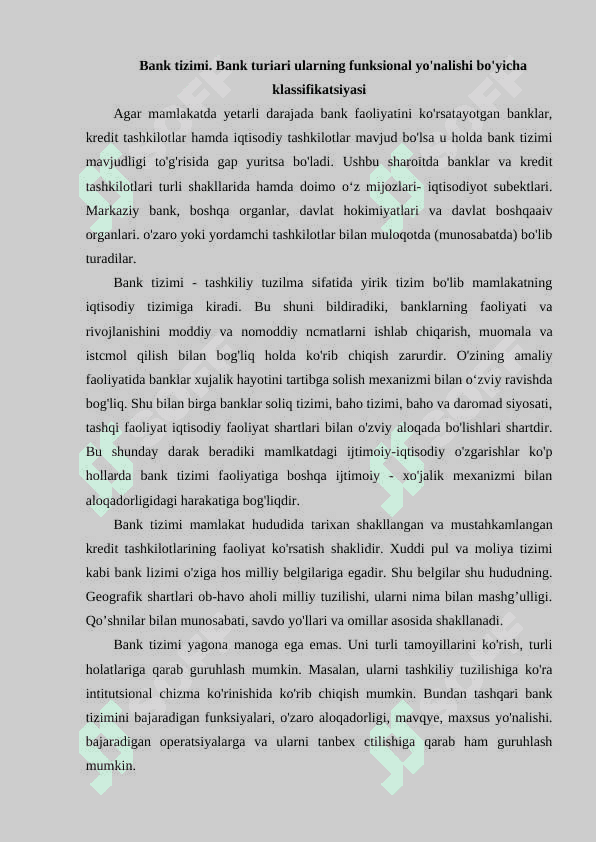 Bank tushunchasi Bank turlari 2