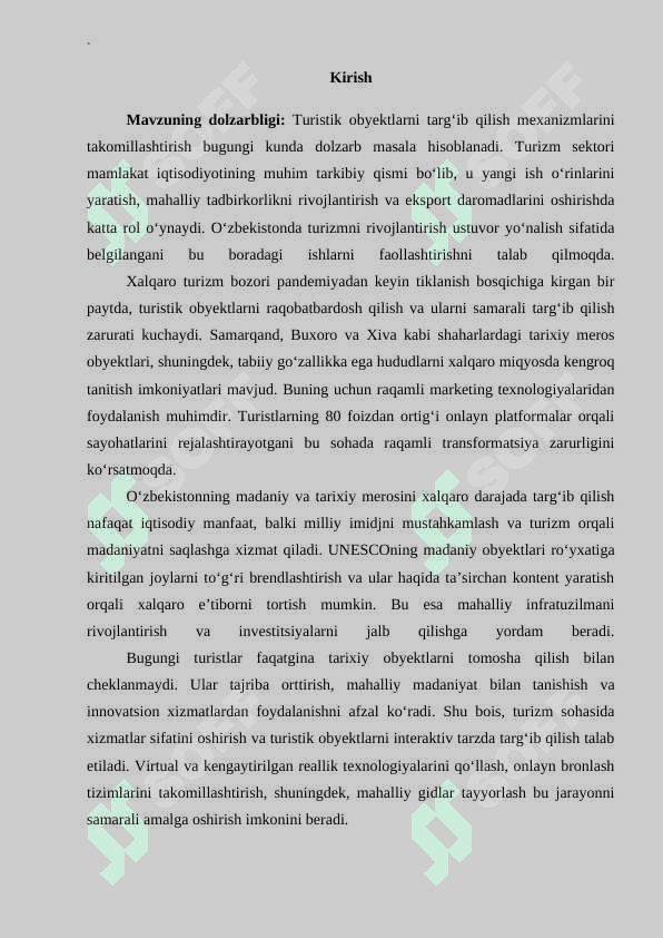 Turistik obyektlarni targ'ip qilish mexanizimlarni takomillashtrish 2