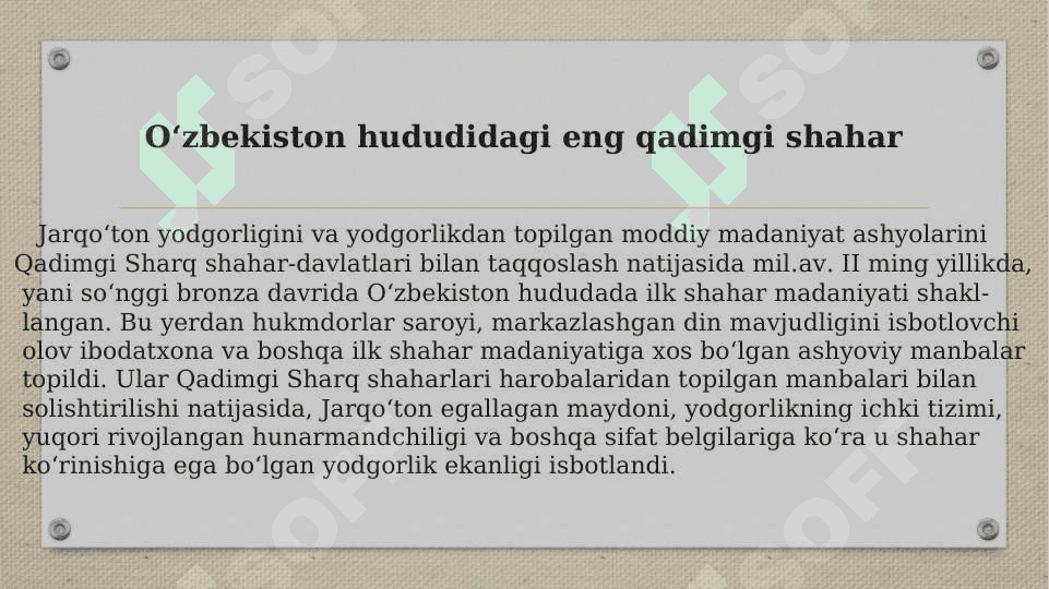 Jarqo'ton-O’zbekiston hududidagi ilk shahar memorchiligining o'ziga xos uslublari 3