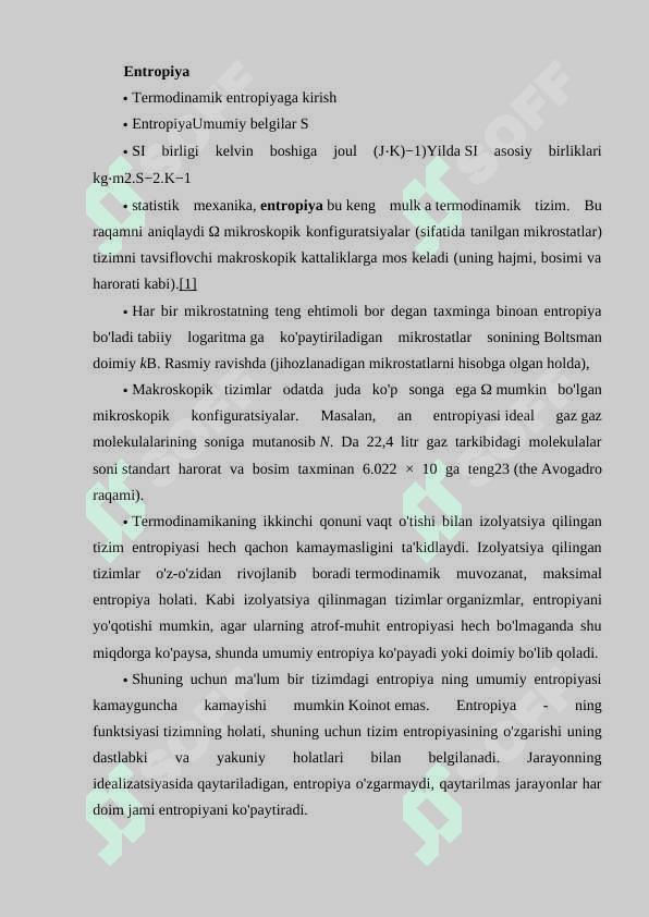 Ochiq tizimlarda entropiyaning lokal kamayishi. Dissipativ strukturalar 2