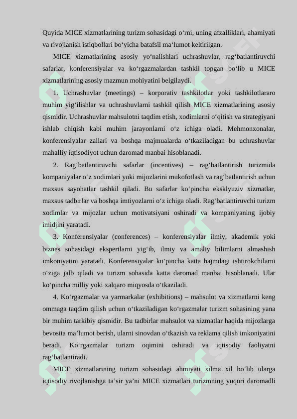O‘zbekiston turizm bozorida MICE xizmatlarini tatbiq qilish strategiyalari 7