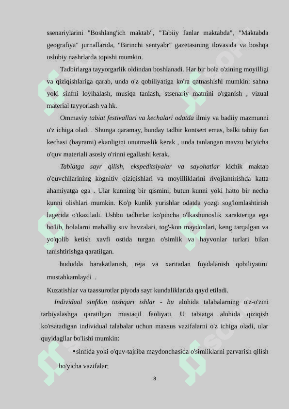 TABIIY FANLARNI O'QITISHDA SINFDAN TASHQARI   ISHLAR MAZMUNI. 8