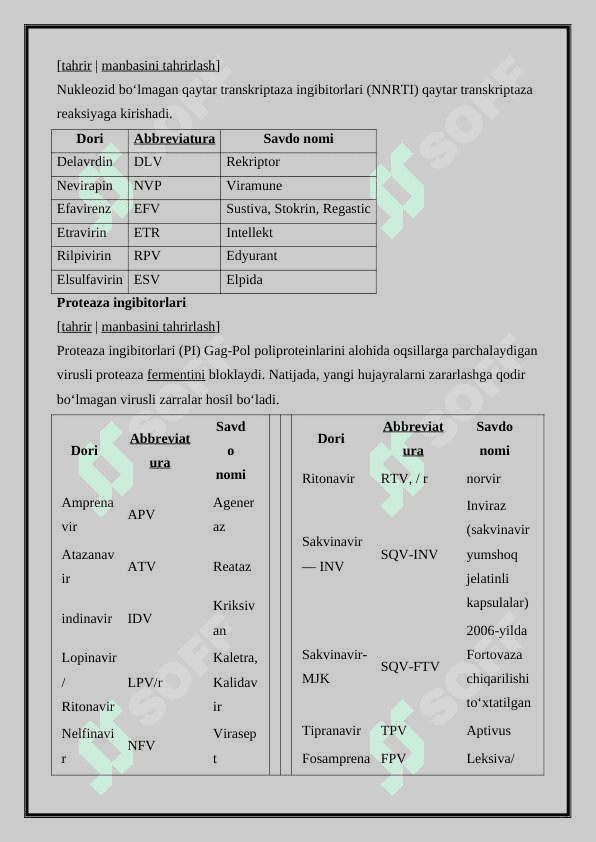 OIV INFEKSIYASINI DAVOLASH UCHUN QO'LLANILADIGAN DORI VOSITALAR 3