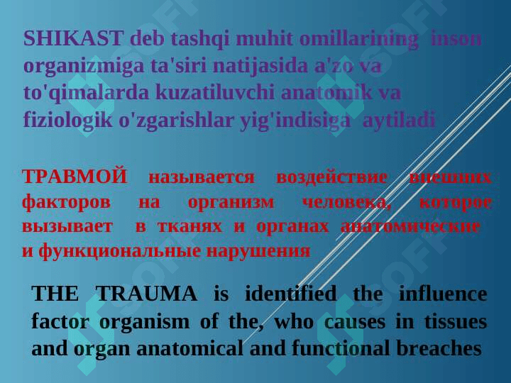 Shikastlanish , Travmatizm , Travmatik shok .  Повреждения Травматизм Травматический шок 2