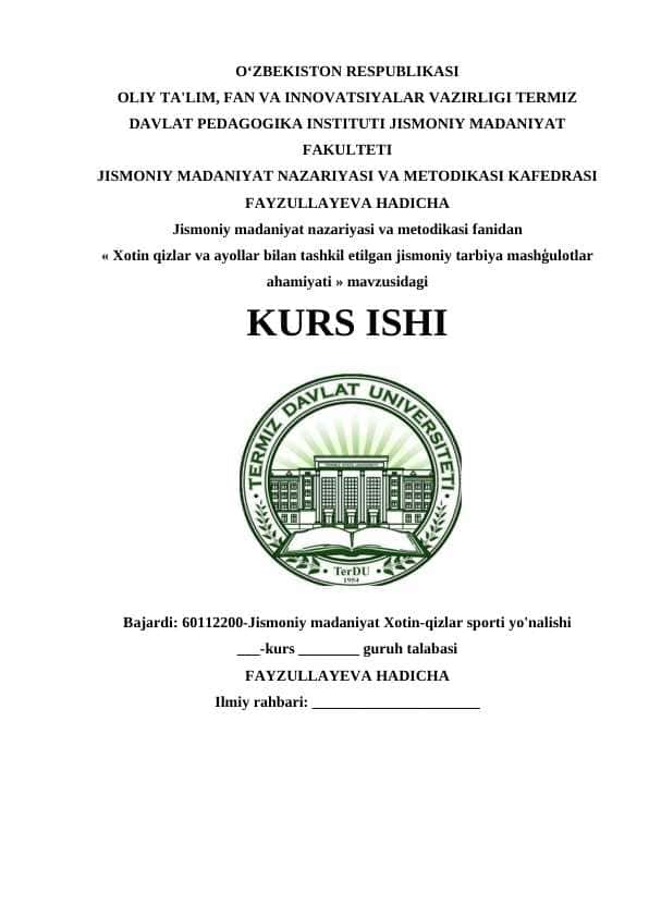Xotin qizlar va ayollar bilan tashkil etilgan jismoniy tarbiya mashģulotlar ahamiyati