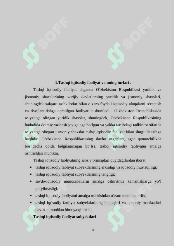 O‘zbekiston tashqi iqtisodiy faoliyatining asosiy yo‘nalishlari . 6