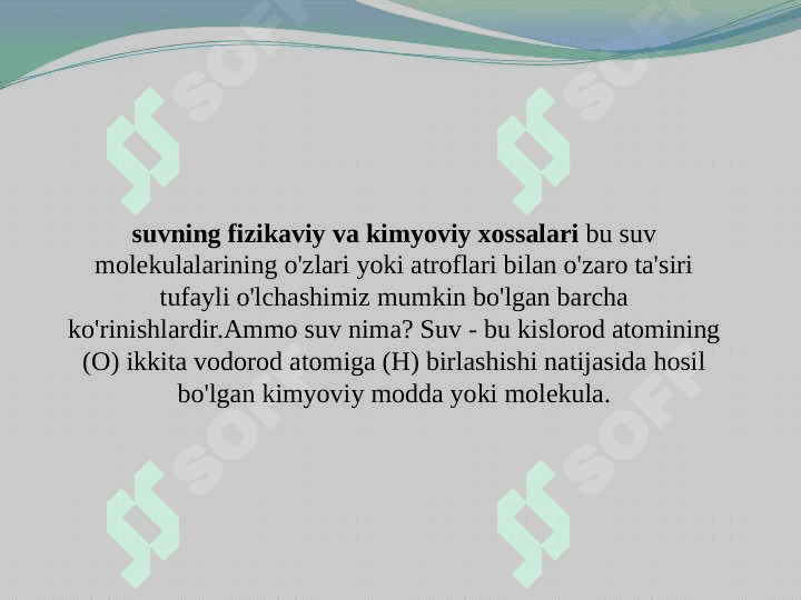 Suvning organoleptik xususiyatlari va kimyoviy tarkibi 2